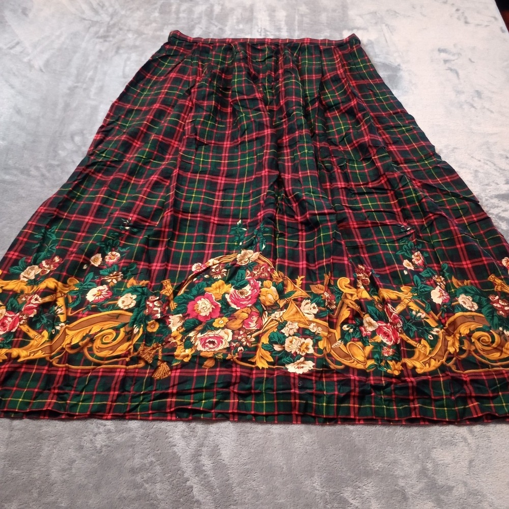 Vintage Pendleton Pleated Long Skirt‎ Christmas Plaid French Horn Rayon Size 14